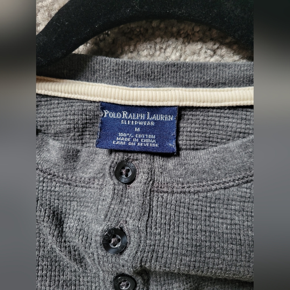 Polo Ralph Lauren Sleepwear Dark Grey Cotton Henley Size Medium - Picture 8 of 9